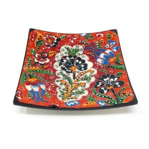 Polychrome Hand Painted Ceramic Plate Floral 5x5